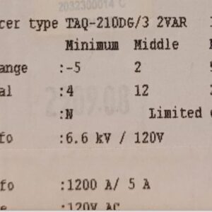 DEIF Var transducer 4-12-20 mA to -5, 2, 9 MVAr 1200A/5A, 120V