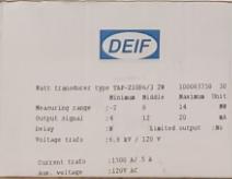 DEIF Watt transducer 4-12-20 mA to -2, 6, 14 MW 1500A/5A, 120v